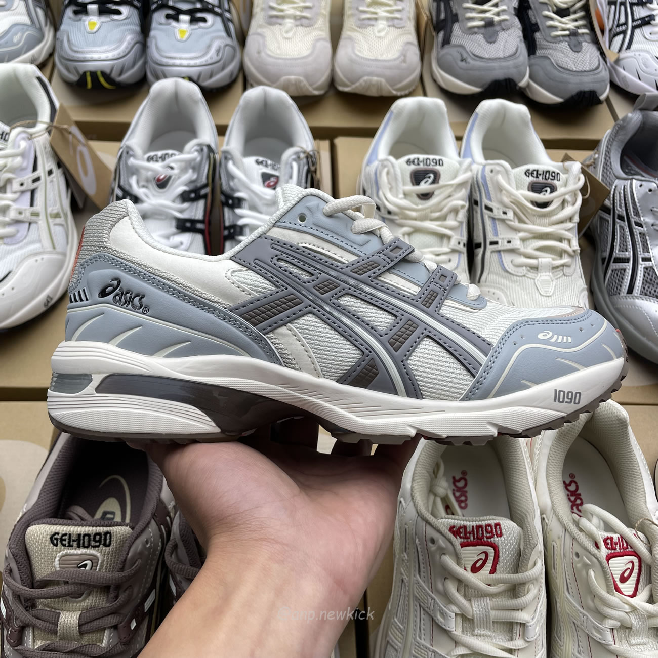 Asics Gel 1090 Grey Beige Birch French Blue White Sage Silver Cream Brown Silver Cream Gray Blue (15) - newkick.cc